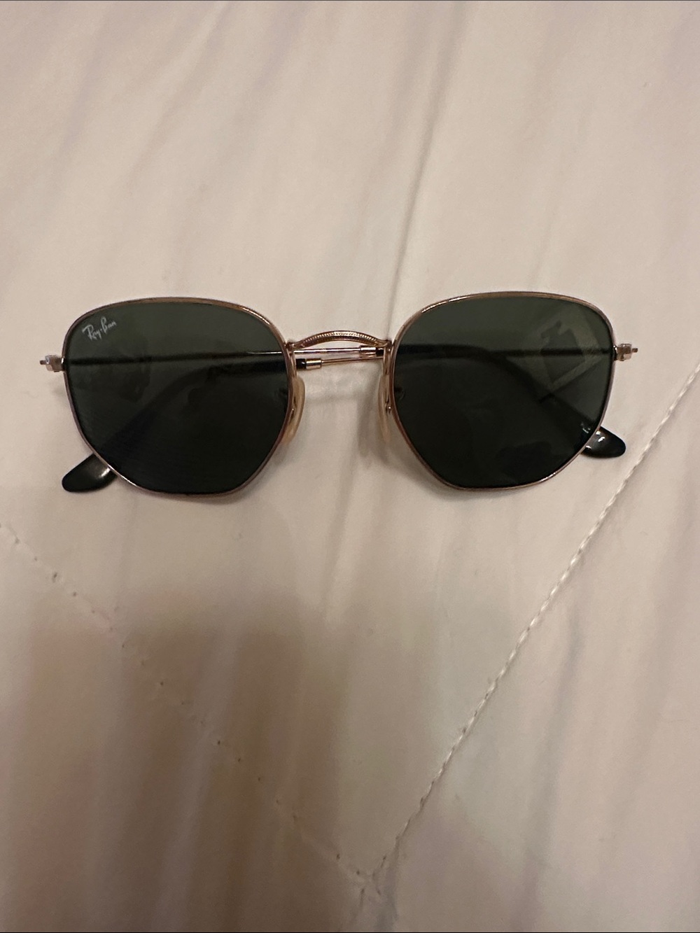 Ray-Ban Sunglasses with Green Lenses and Gold Frame